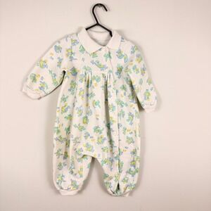 Yelma Vintage Kids Dinosaur Bunny‎ Print Romper Long Sleeve Button Front White